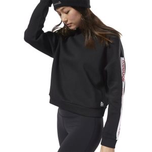 Bluza Damskie Reebok Training Essentials Logo Crew Czarne PL 23KIQYC